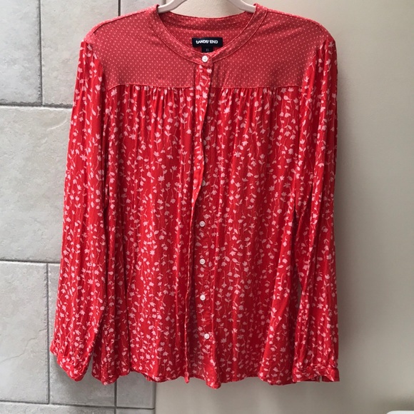 Lands End gathered button front blouse - Picture 2 of 7